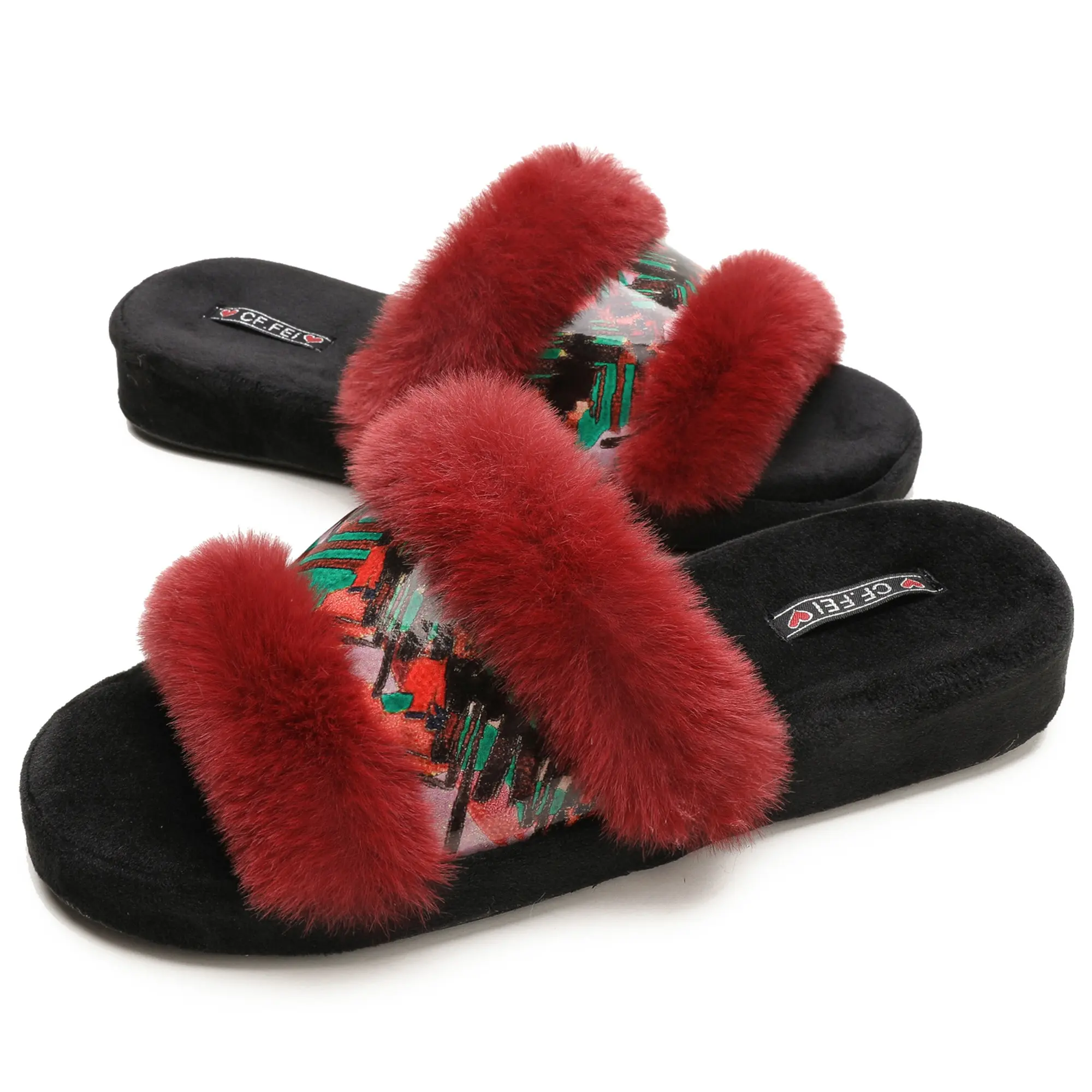 CORIFEI Italian Oil Painting Design Shoes With Arch Support Extra Comfort Furry Cotton Slippers