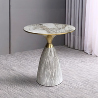 Table d'appoint design en marbre doré, mobilier de luxe pour salon, base en acier inoxydable, table de chevet, table basse