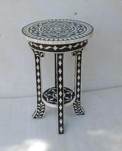 Table d'appoint ronde en os et résine écologique de luxe pour les maisons, les bureaux et les salons modernes avec utilisation en extérieur - Product Image 3