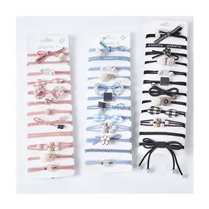 Wholesale Korean 12 Pcs Simple Glitter Pearl Females Bespoke Goody Ouchless Elastic Hair Ties Set