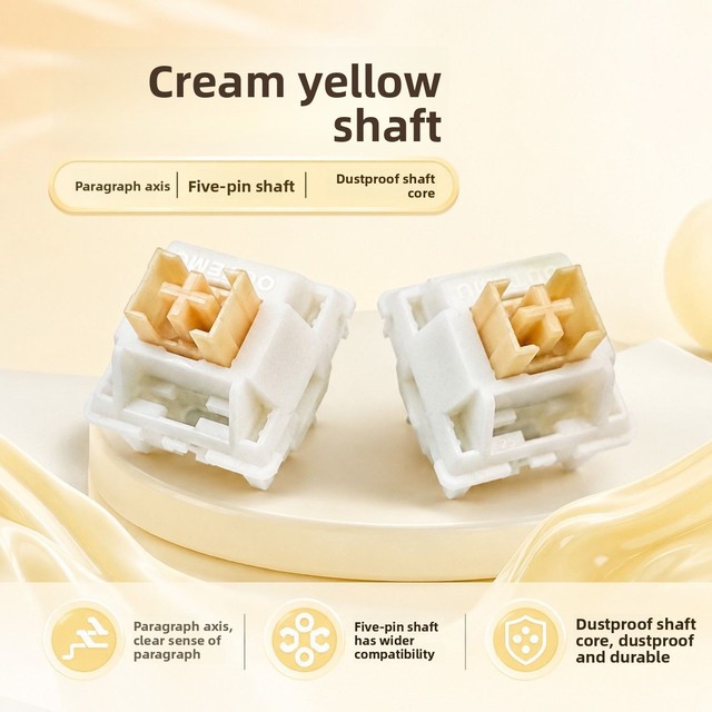 In Stock Wholesale OUTEMU Cream Yellow/Pink PRO Axis Mechanical Keyboard Hot-Swappable Switch Paragraph /Linear Five-Pin Switch