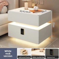 Vente en gros de table de chevet intelligente flottante en bois massif de style crème moderne table de chevet de luxe simple serrure multifonctionnelle Internet