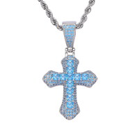 Collier Hip Hop avec pendentif croisé en Zircon AAA, vente en gros, corde de diamant en verre, chaîne ras du cou
