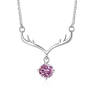 宝石女士S925纯银珠宝1克拉莫桑石钻石项链鹿吊坠圣诞礼物给女朋友夫妇