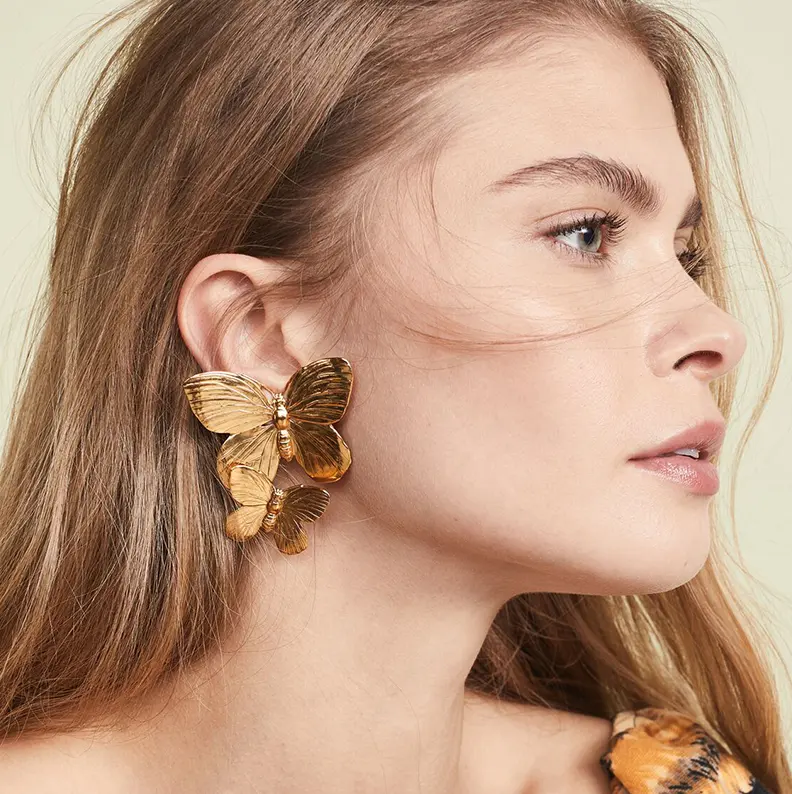 new arrival vintage fashion high quality gold metal butterfly earrings animal bow fly earrings
