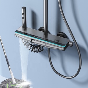 Contemporary <strong>Single</strong>-Handle LED <strong>Shower</strong> Set Full Screen Digital Display Hot Cold Bath Rain Chrome Plated Valve Electric Brass