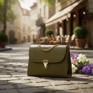 Bolso Bandolera Vintage para Mujer Fana Kaori, en Cuero PU Color Oliva, con Cierre de Cremallera y Cadena Simple, Patrón de Rejilla de Diamantes, para Uso Diario - Product Image 2