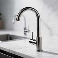Robinet de cuisine moderne en acier inoxydable SUS304 avec bec haut, mitigeur monocommande, à poser sur comptoir, sans plomb, personnalisation OEM pour