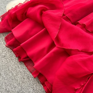Nuovo vestito estivo con cinturino a vita alta donna vestito da sera elegante Sexy femminile irregolare in Chiffon rosso - Product Image 5