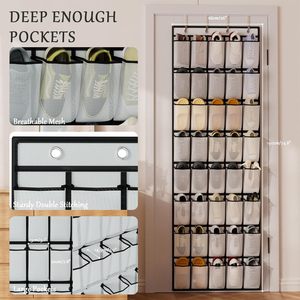 Over The Door <b>Shoe</b> Organizer 40 Pockets Breathable Mesh Hanging <b>Storage</b> Rack For <b>Shoes</b> Behind Door Wall Mount - Product Image 3