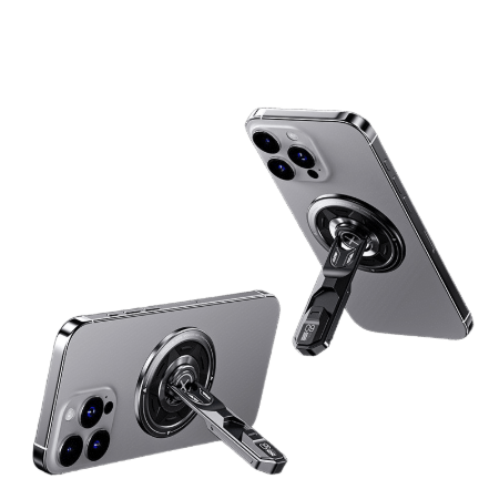 Hot Product Metal Aluminum Alloy Phone Grip Stand with Click Button Stress Relief Design for Phone Rotating Dual-Side Magnetic