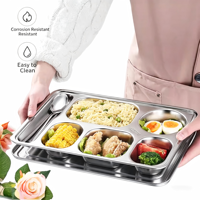 Hot Selling Günstige Edelstahl Rechteckige Geteilte Teller für Baby Erwachsene Lebensmittel kontrolle