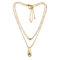 Nouvel Arrivage Transfrontalier : Ensemble Collier Sportif à Trois Couches en Chaîne de Bambou pour Femme, avec Pendentif Plaqué Or et Perles d'Imitation