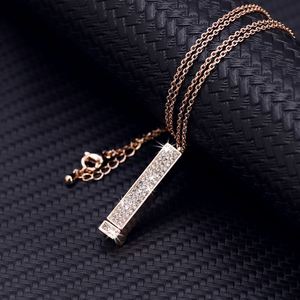 Gemstone <b>Necklace</b> New Design Vertical Men Women Rose Gold Quartz Plated Hidden Message Bar Pendant - Product Image 4