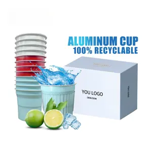 Cangkir minum aluminium sekali pakai Promosi gelas pesta dapat didaur ulang aluminium berwarna kustom/cangkir aluminium