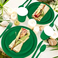DAMAI Ensemble de vaisselle jetable en papier vert pour fête d'anniversaire, assiettes en papier de 7 et 9 pouces, gobelets, serviettes