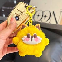 Porte-clés pendentif en peluche mignon en fourrure de lapin Rex, motif boule de charbon, style cœur de fille simple, pour sac à dos, cadeau