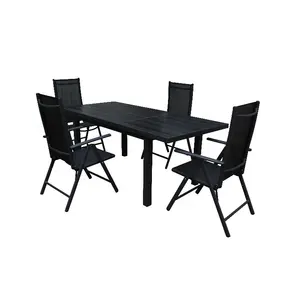 Veranda Cafe siyah uzanmış 4 sandalye yemek masası seti katlanır açık sandalye ve masa restoran için