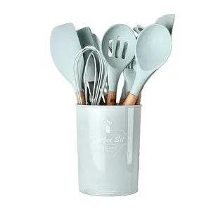 Top sells Silicone Kitchen Cooking Tools 11pcs kitchen utensil set with wood handle