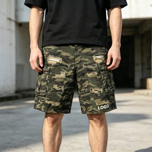 Pantalones cortos para hombre con logo personalizado, pantalones cargo de camuflaje, pantalones cortos Bermuda de lona rasgados de cintura media para hombre, pantalones cortos casuales transpirables para hombre - Product Image 3