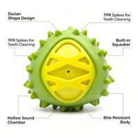Durian-vormig piepend hondenspeeltje, TPR zacht bijtbestendig kauwspeeltje, interactief speeltje voor honden voor het reinigen van de tanden