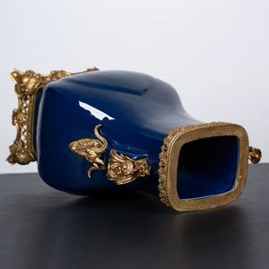<span class=keywords><strong>Vase</strong></span> long bleu marine à dessus <span class=keywords><strong>carré</strong></span> laiton japonais antique dans le <span class=keywords><strong>vase</strong></span> en céramique avec quantité minimale de commande 1 pièce - Product Image 3