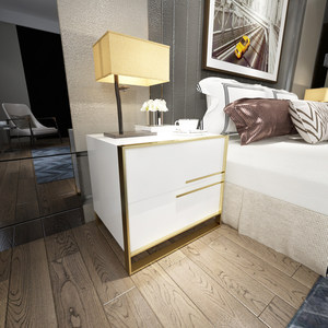 Light Luxury Minimalist Movable Bedroom <strong>Bedside</strong> <strong>Table</strong> with Storage Cabinet MDF Material Simple <strong>Black</strong> <strong>White</strong> Glossy Paint - Product Image 3