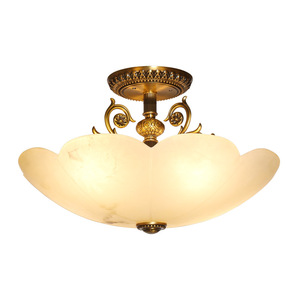 Chinese Style Minimalist Marble <b>Ceiling</b> <b>Light</b> Led Warm <b>Light</b> All Copper Semi Pendant For Bedroom Study Entryway Hallway - Product Image 5