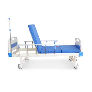 Cama de hospital manual confortável com suporte para infusão, equipamento hospitalar de alta qualidade, cama médica de resgate com 2 funções