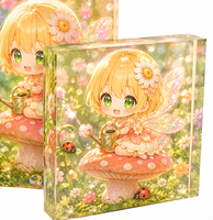 Vente en gros de briques en acrylique transparentes de 20 mm, impression UV personnalisée, dessins animés, artisanat en plastique pour cadeaux d'anniversaire et décoration