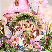 Carte de vœux 3D pop-up écologique pour la fête des mères et Noël, motif maison champignon féerique exquise avec belles fleurs