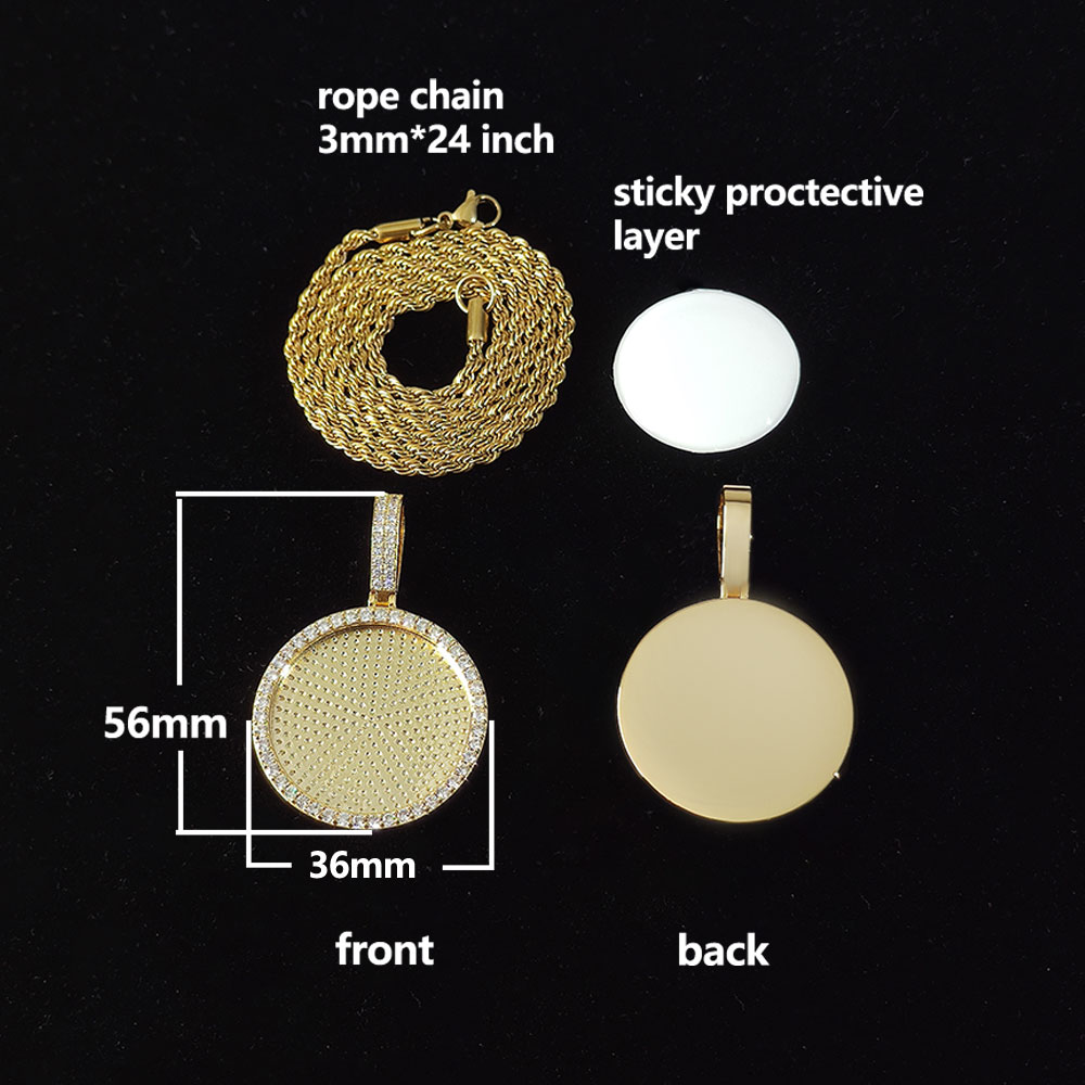 Pendentif en or de 36 mm avec chaîne en corde gratuite