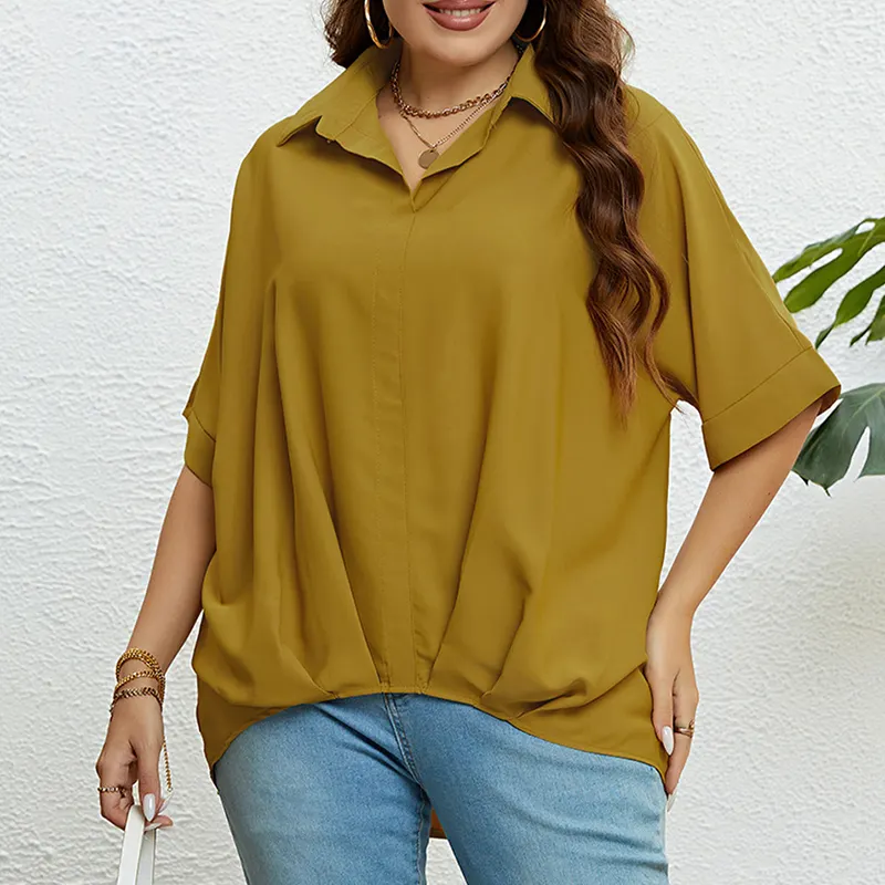 Summer linen seven-point sleeve, stand-up collar womens blouse loose cotton new sunscreen pure color shirt/
