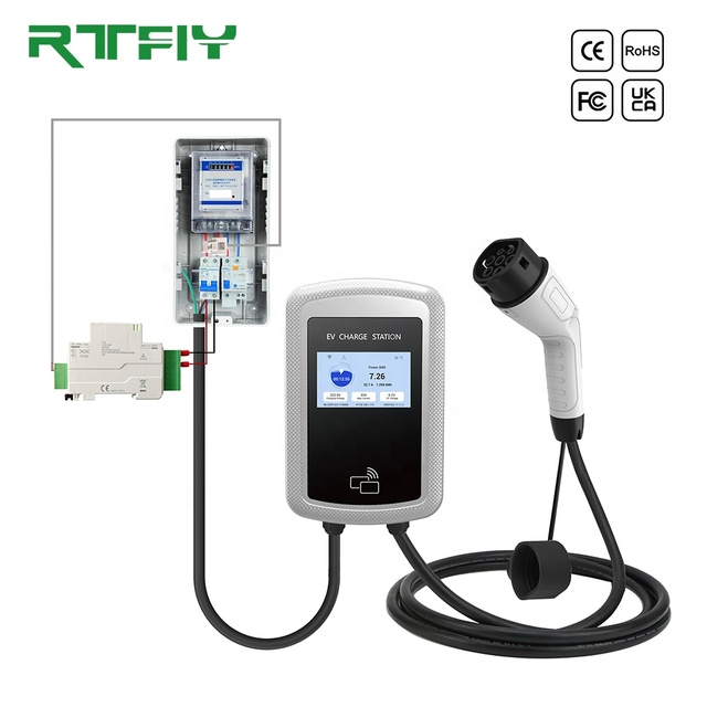 RTFLY Wireless Dynamic Load Balancing 7kw AC EV Wall EV Charger with RFID WIFI&Bluetooth Support APP for Homeuse