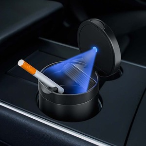 Asbak Mobil Portabel Mini Lepas Pasang Tanpa Asap dengan Tempat Rokok Silinder, Penanda Lampu LED Biru, dan Tutup - Product Image 3