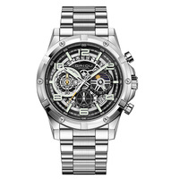 Montre à quartz pour homme avec cadran squelette, aiguilles lumineuses, bracelet en acier inoxydable, étanche 30M, boîtier en alliage de 42 mm