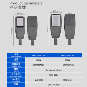 ไฟถนน LED โคมไฟถนน ตัวเรือนอะลูมิเนียมอัลลอยด์ แบบที่ 3 การกระจายแสง อายุการใช้งาน 50000 ชั่วโมง สำหรับใช้งานกลางแจ้ง - Product Image 4
