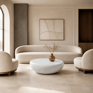 Tavolino da Caffè Moderno in Pietra Bianca, <span class=keywords><strong>Tavolo</strong></span> Basso Scultoreo Rotondo Personalizzabile per Soggiorno di Villa - Product Image 1