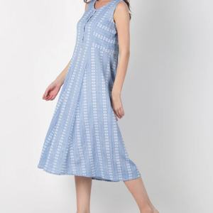 Vestido de Lino y Algodón a la Moda, Cuello en V, Casual, Plisado, Sin Mangas, Midi, Vestido de Verano para Mujer - Product Image 4