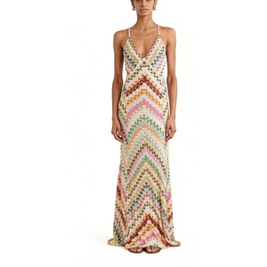 Women's Print <b>Spaghetti</b> <b>Strap</b> Maxi Dress - Crisscross Back Halter Gown Dresses Fashion - Product Image 1