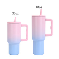 Botol Minum Dinding Ganda Stainless Steel Custom, Cangkir Kopi Travel Terisolasi, Tumbler 30oz 40oz Dengan Gagang dan Tutup Sedotan