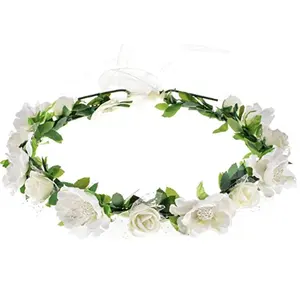 Cô Gái Boho Hoa Hồng Vương Miện Hoa Vòng Hoa Cưới Hoa Headband Cầu Vồng Bọt Mũ Sắt