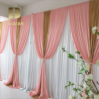 Rideaux croisés modernes à double couche pour toile de fond murale de mariage Rideau de scène avec cadre de support pour décorations de fête rose