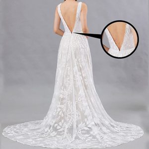 White A-Line Chiffon Embroidery Bridal Gown V-Neck Empire Waist Wedding Dress - Product Image 4