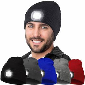 Custom USB Rechargeable <b>LED</b> <b>Beanie</b> <b>Hat</b> Knit Acrylic Winter <b>Hat</b> Headlight Night Running Custom Promotional Gift Floppy Brim - Product Image 2