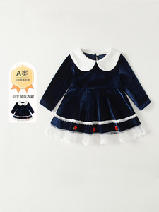 Abito da Principessa Lolita in Velluto a Maniche Lunghe per Bambine, Elegante <span class=keywords><strong>Vestito</strong></span> da Cerimonia per Autunno, Inverno e <span class=keywords><strong>Natale</strong></span> - Product Image 1