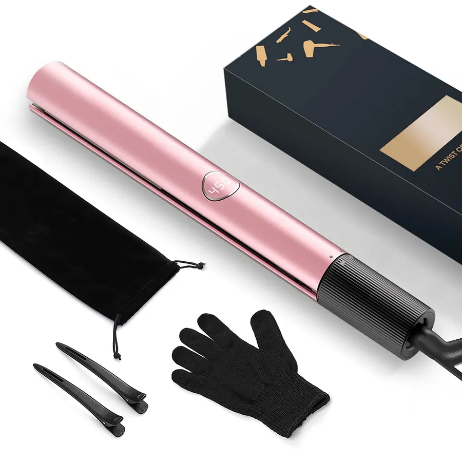 Hot sales Custom Flat Iron splanchas de cabello profesional Rose Gold 1 Step Styler 2 In 1 Hair Straightener and Curler