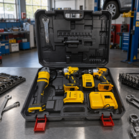 Perceuse sans fil jaune industrielle, meuleuse d'angle, clé à chocs, batterie Li-ion, 2 batteries, kit combiné d'outils électriques 3 en 1