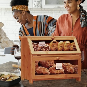 Boîte à pain en bambou à double couche, grande capacité, style campagnard pour la cuisine - Product Image 3