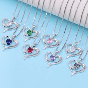 שרשראות לב זירקוניה צבעונית 925 כסף סטרלינג חרוט 'אני אוהב אותך forever' שרשרת תליון בצורת לב לנשים - Product Image 2